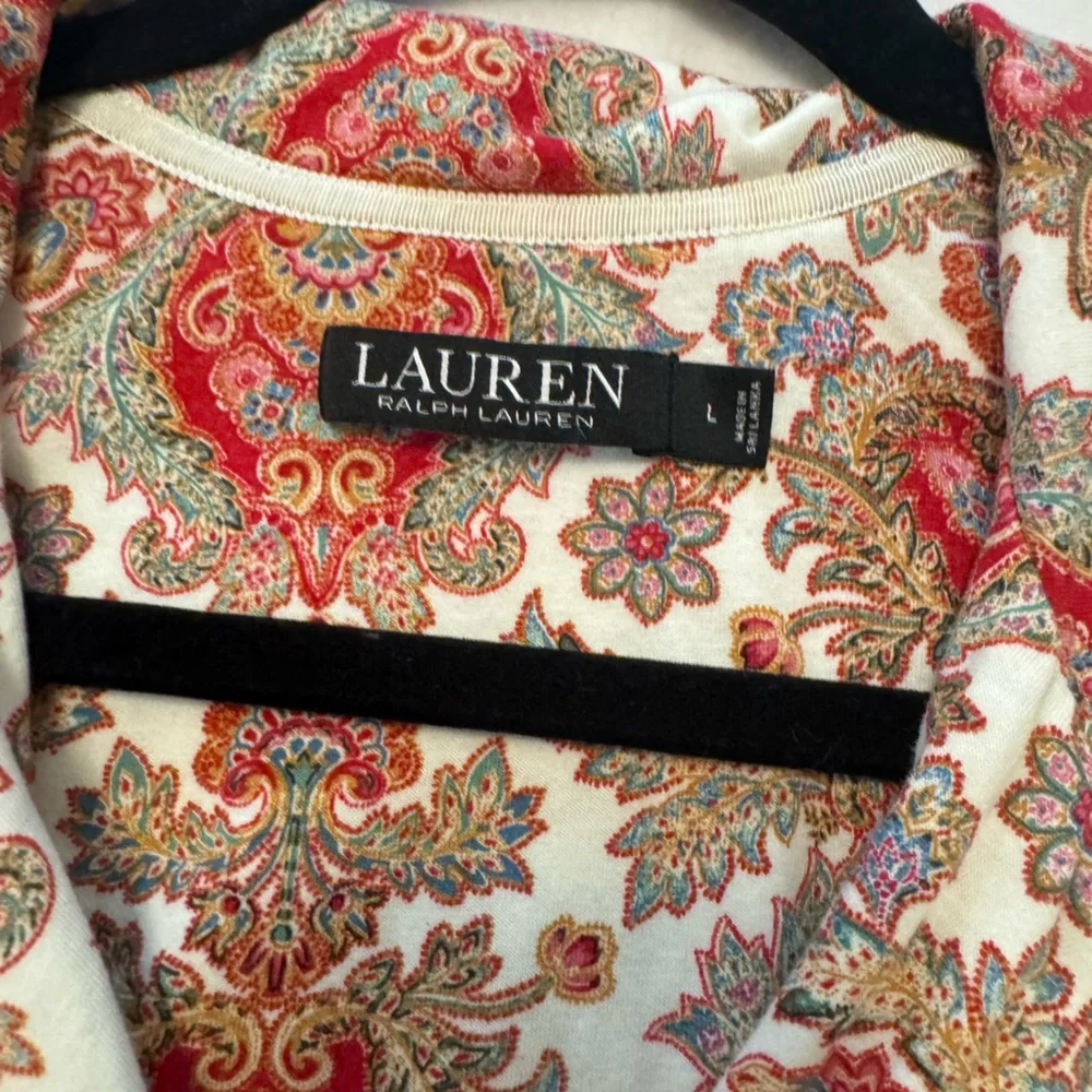 $50 Ralph Lauren Women Ivory Graphic Print‎ Long Paisley-Print Pajama Top Size L